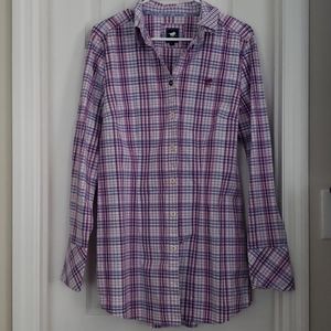 Plaid polo sylt button down blouse/tunic size xl